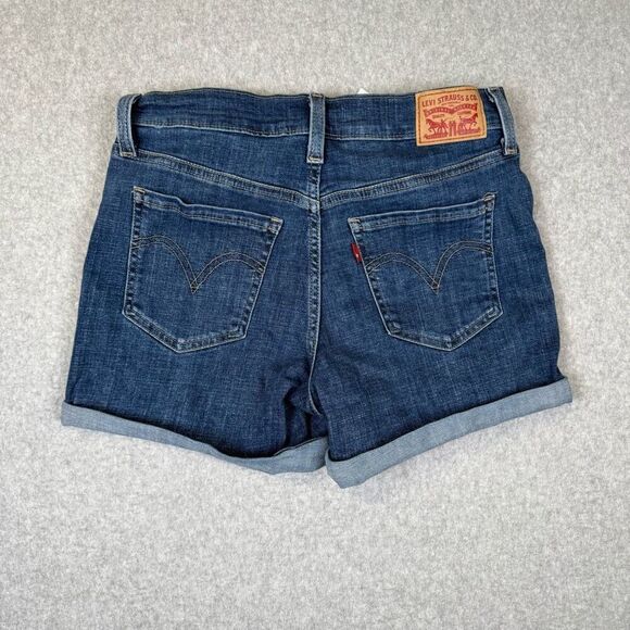 Levis Women Size 27 Mid Length Denim Shorts Blue Distressed 4" Inseam Cuffed Hem - Picture 7 of 7